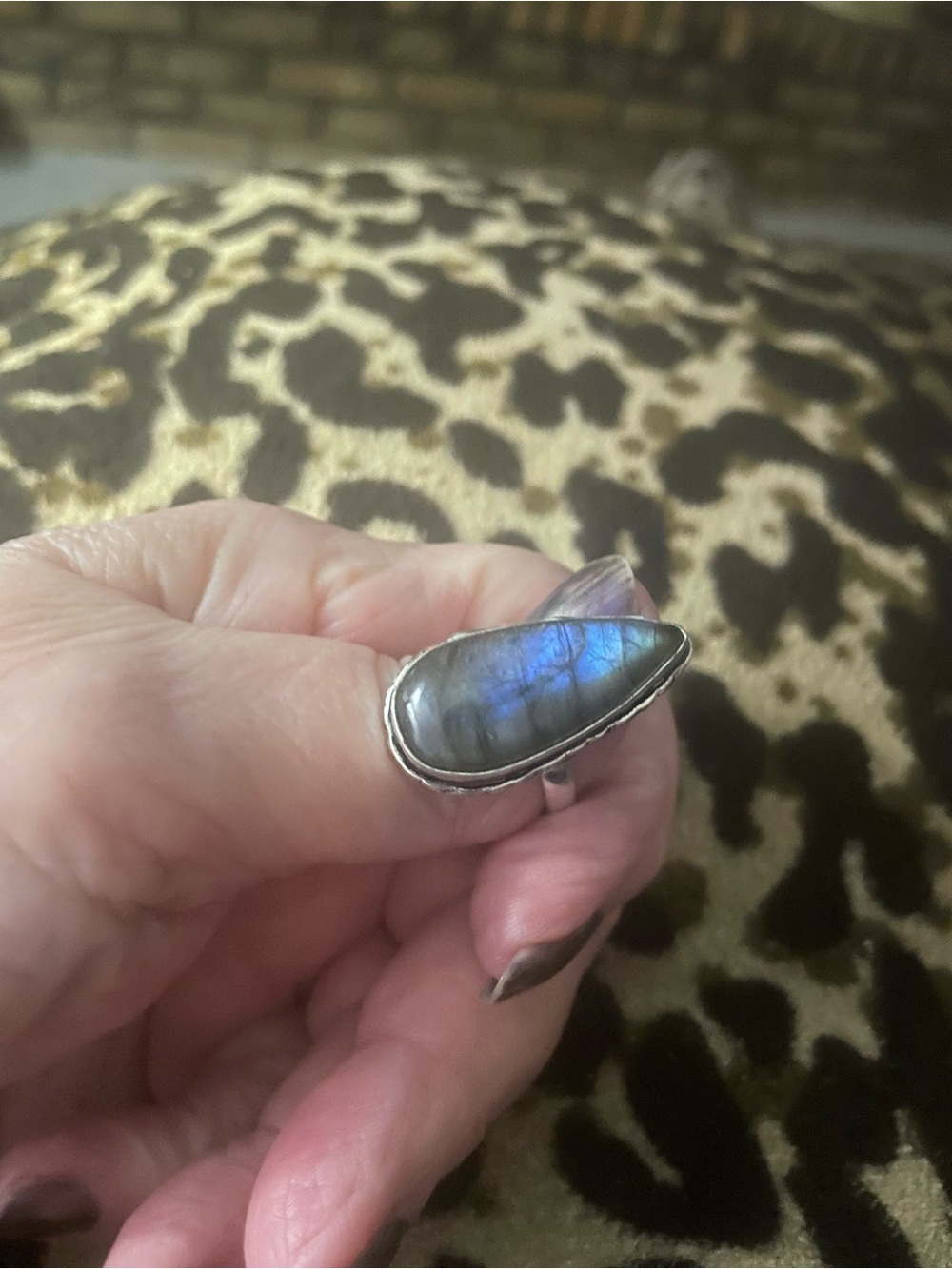 New Labradorite Statement Sterling  Silver Ring in Blue-Green Sheen Sz 9-9.5